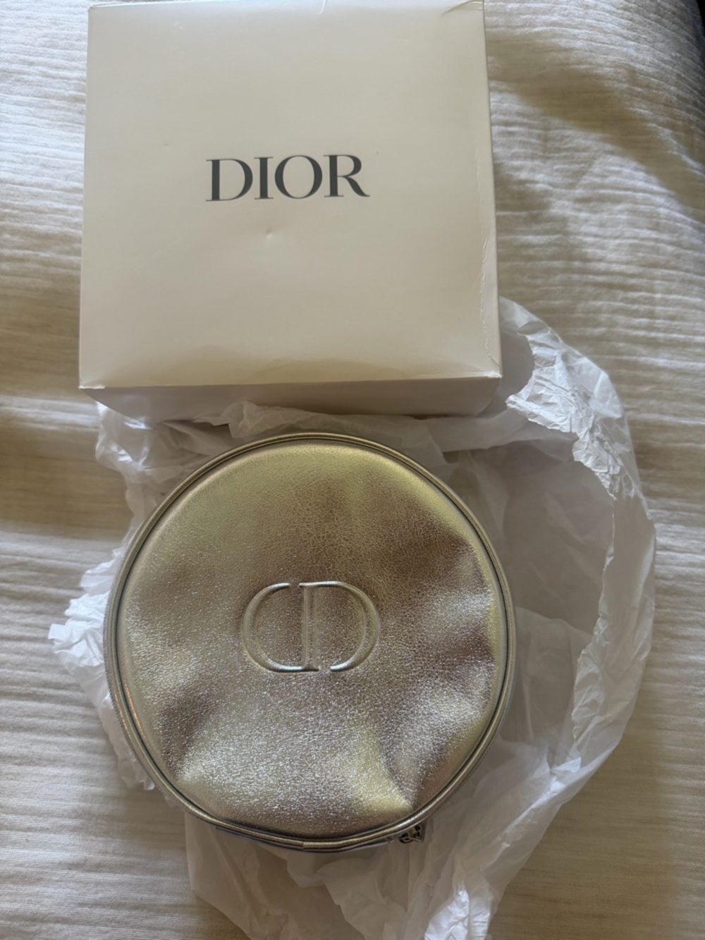 Dior Round Cosmetic Case in Silver and Cream